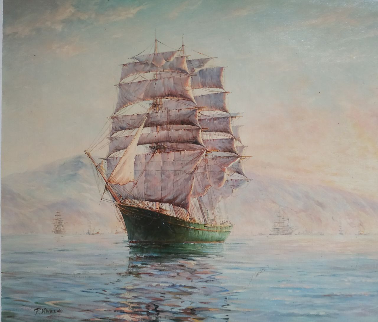 Картина маслом Парусник в бухте 50х60